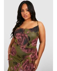 Boohoo - Plus Absract Floral Mesh Cowl One Piece - Lyst
