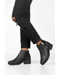Boohoo Fringe Trim Block Heel Chelsea Boots in Black - Lyst