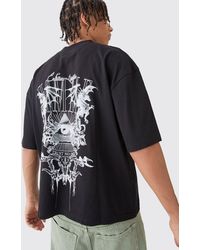 BoohooMAN - Oversized Boxy Extended Neck Embroidered Graphic T-shirt - Lyst