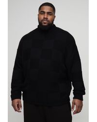 BoohooMAN - Plus Oversized Check Funnel Neck Knitted Jumper - Lyst