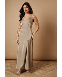 Oasis - Contrast Detail Satin Maxi Dress - Lyst