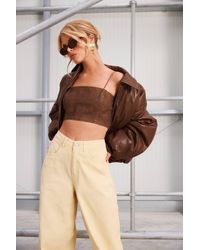 Boohoo - Washed Faux Leather Strappy Crop Top - Lyst
