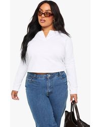 Boohoo - Plus Cotton Henley Button Down Boxy Top - Lyst
