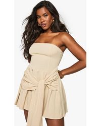 Boohoo - Linen Look Pleated Wrap Mini Dress - Lyst