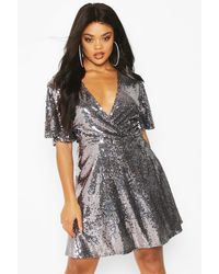 plus floral sequin wrap skater dress