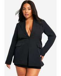 Boohoo - Plus Plunge Front Single Button Fitted Blazer - Lyst