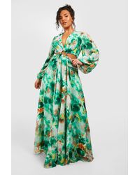 Boohoo - Plus Floral Print Chiffon Cut Out Maxi Dress - Lyst