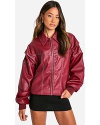 Boohoo - Chaqueta Tall Bomber Oversize De Cuero Sintético Con Costuras En Contraste - Lyst