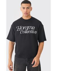 BoohooMAN - Oversized Boxy Heavyweight Homme Embroidered T-shirt - Lyst