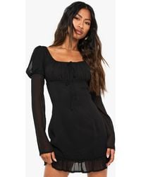 Boohoo - Crinkle Chiffon Long Sleeve Mini Dress - Lyst