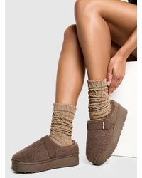 Boohoo - Platform Borg Buckle Detail Cosy Mules - Lyst