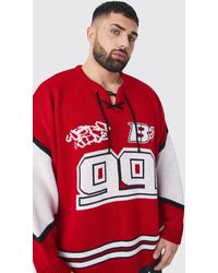 BoohooMAN - Plus Oversized Lace Up Hockey Jumper - Lyst