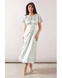 Wallis - Petite Satin Jacquard Button Through Midaxi Dress - Lyst