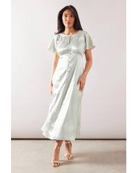 Wallis - Petite Satin Jacquard Button Through Midaxi Dress - Lyst