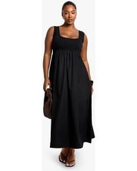 Boohoo - Plus Rib Cotton Poplin Midaxi Smock Dress - Lyst