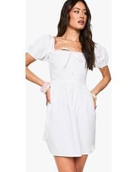 Boohoo - Tall Cotton Poplin Puff Sleeve Mini Dress - Lyst