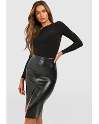 Boohoo - Leather Look Split Midi Skirt - Lyst