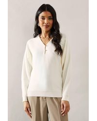 Wallis - Fine Gauge Button Front V Neck Knitted Top - Lyst