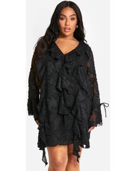 Boohoo - Plus Burnout Floral Ruffle Shift Dress - Lyst