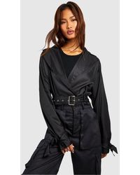 Boohoo - Tall Crop Belted Biker Trench Coat - Lyst