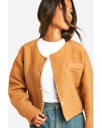 Boohoo - Cropped Textured Wool-Look Bomber Jacket - Lyst