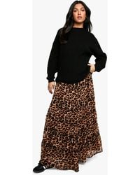 Boohoo - Falda Premamá Maxi Escalonada De Chifón Con Cintura Elástica Y Estampado De Leopardo - Lyst
