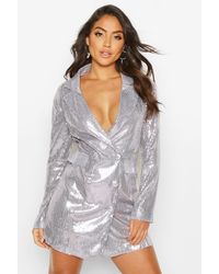 Boohoo Womens Zweireihiges Blazerkleid mit Pailletten - Mettallic