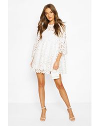 boohoo flare sleeve lace dress in navy