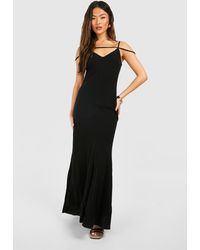 Boohoo - Linen Strappy Plunge Maxi Slip Dress - Lyst