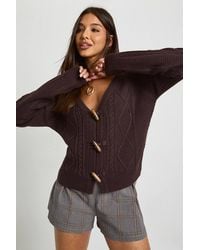 Boohoo - Toggle Button Cable Knit Chunky Cardigan - Lyst
