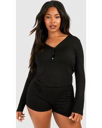 Boohoo - Plus Peached Long Sleeve Button Front Short Set - Lyst