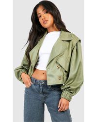 Boohoo - Petite Oversized Shoulder Detail Crop Trench - Lyst