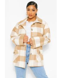 Boohoo Plus Oversized Flannel Coat - Natural