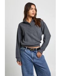 Boohoo - Brushed Rib Cinched Waist Collared Long Sleeve Top - Lyst