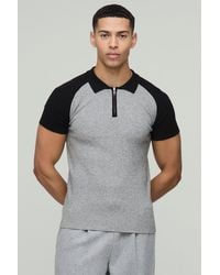 Boohoo - Muscle Fit Zip Neck Colour Block Raglan Sleeve Knitted Polo - Lyst