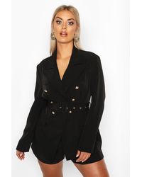 Boohoo Womens Plus Premium Blazer mit Gürtel und Knopfdetail - Schwarz