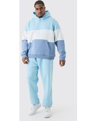 BoohooMAN - Plus Colour Block Man Hooded Tracksuit In Light Blue - Lyst