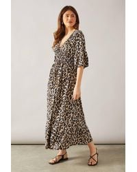Wallis - Leopard Print Shirred Midi Dress - Lyst