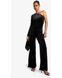 Boohoo - Ruched One Shoulder Wide Leg Jumpsuit - Lyst