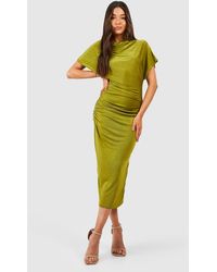 Boohoo - High Neck Ruched Acetate Slinky Midaxi Dress - Lyst