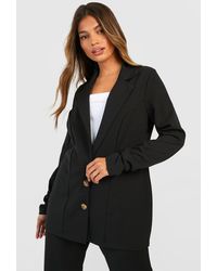 Boohoo - Crepe Ruched Sleeve Single Breasted Blazer - Lyst