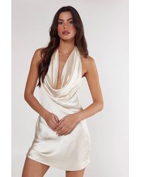 Nasty Gal - Textured Satin Cowl Front Mini Dress - Lyst