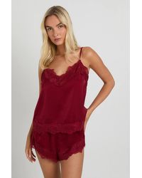 Boohoo - Eyelash Lace Trim Satin Cami & Shorts Pyjama Set - Lyst