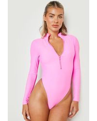 Boohoo - Long Sleeve Zip Up Bathing Suit - Lyst