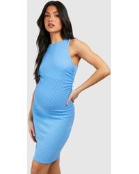 Boohoo - Maternity Racer Neck Textured Ruched Side Mini Dress - Lyst