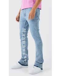 BoohooMAN - Skinny Stretch Stacked Distressed Embroidered Gusset Jeans - Lyst