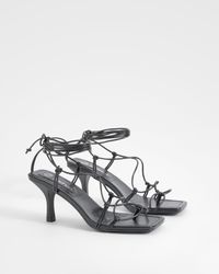 Boohoo - Square Toe Knot Detail Wrap Up Heels - Lyst
