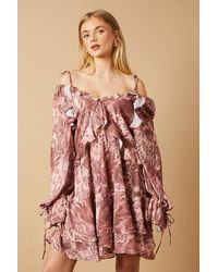 Oasis - Cow Printed Ruffle Detail Mini Dress - Lyst