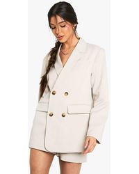 Boohoo - Tailored Linen Look Double Breasted Blazer - Lyst