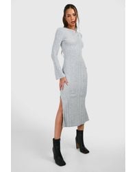 Boohoo - Textured Rib Flare Sleeve Split Leg Midi Dress - Lyst